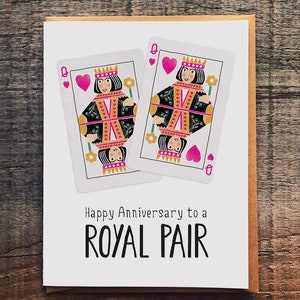 Queens of Hearts Anniversary Card: Royal Pair for Lesbian Couple