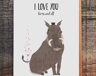 Funny Warthog Love Card, I Love You Farts and All