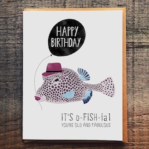 O-FISH-ial Birthday Card – Funny Pun Card for Fabulous Friends – Cute Fish Illustration – Blank Inside – Eco-Friendly Greeting Card