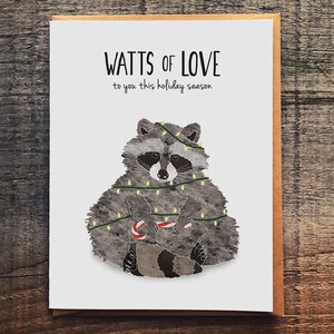Raccoon Christmas Lights Holiday Card: Whimsical Greeting Card