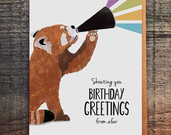 Funny Red Panda Birthday Card: Long Distance Greetings
