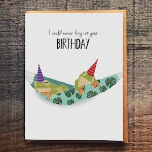 Funny Frog Birthday Card – I Could Never Frog-et Your Birthday – Punny Animal Card – Cute Amphibian Hammock Greeting – Eco-Friendly