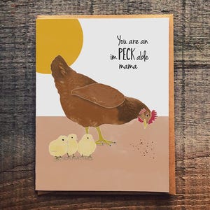 Funny Mother’s Day Card – Impeckable Mama Chicken Card – Cute Farm Animal Pun Card for Mom – Hen and Chicks Illustration – Blank Inside