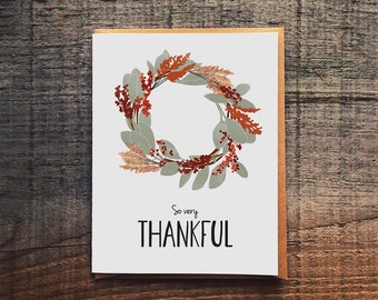 So Very Thankful -  Thanksgiving Fall Wreath Card