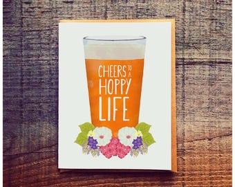 Cheers to a Hoppy Life - Pint of Beer - Wedding Card - pun wedding card - pun card - beer card - beer wedding card - happy life