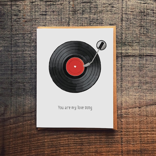 Sweet Valentine's Day Love Card, Record Valentine for her, Vinyl Valentine for him, Valentine for Music lovers, Musican Love Card for him