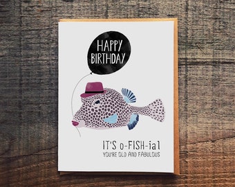 Fabulous Birthday card, Funny Fish Birthday Card, fish pun birthday card, for her, funny you're old birthday card, for best friend happy