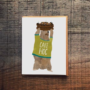 Cake Hog - Groundhog with Cake - Funny Birthday Card - birthday cake card -