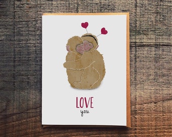 Love You - Sweet and Funny Monkeys hugging Everyday Love or Valentine's Day Card