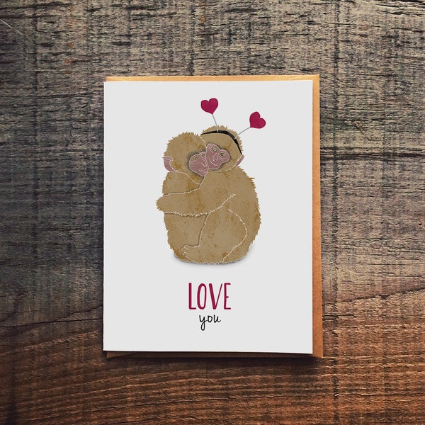 Love You - Sweet and Funny Monkeys hugging Everyday Love or Valentine's Day Card