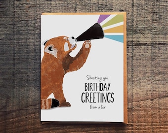 Shouting You Birthday Greetings From Afar - Red Panda Birthday Card