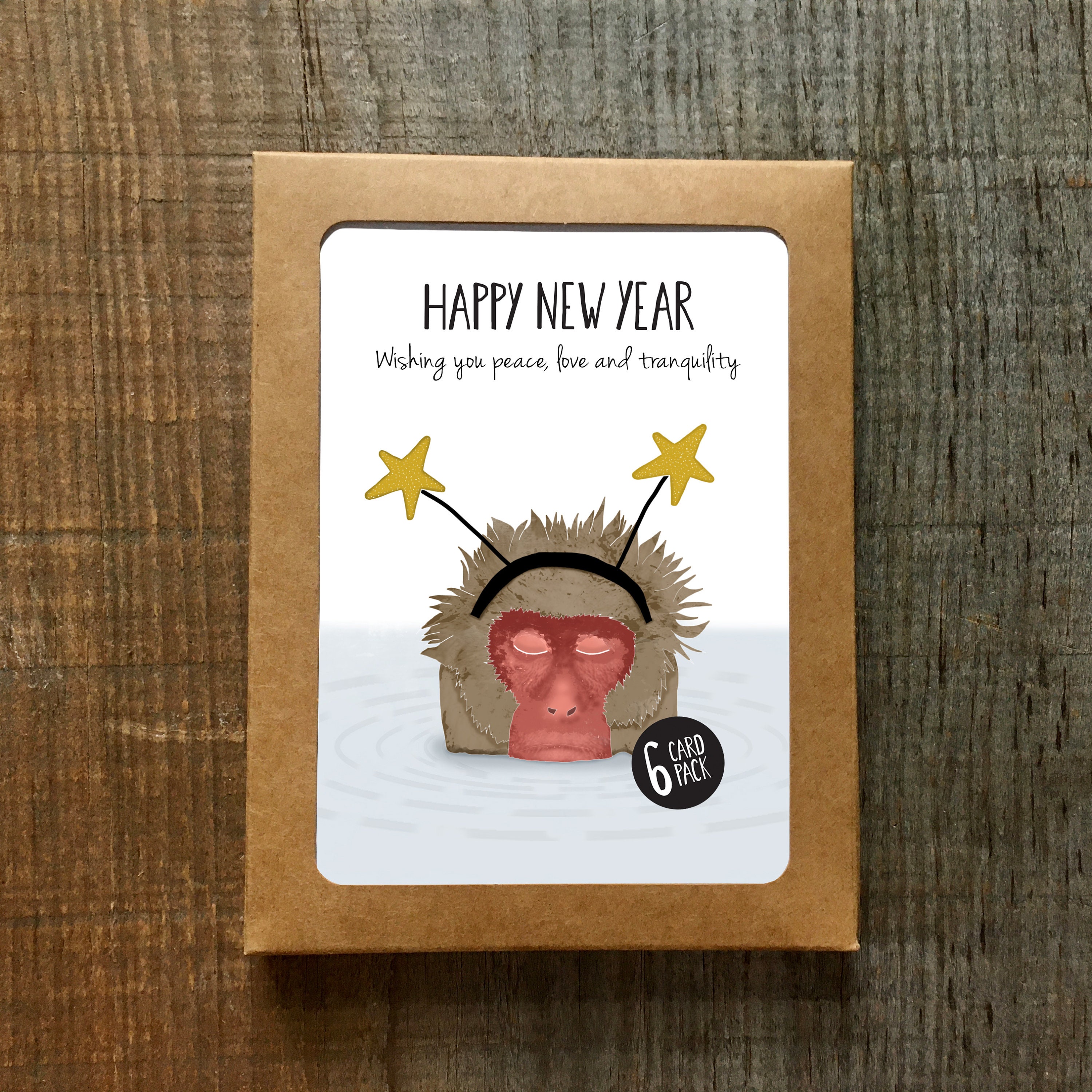 アルバムクラフト☆happy new yearセット Happy New Year Card Set: Monkey Illustration, Kraft Envelopes - Etsy