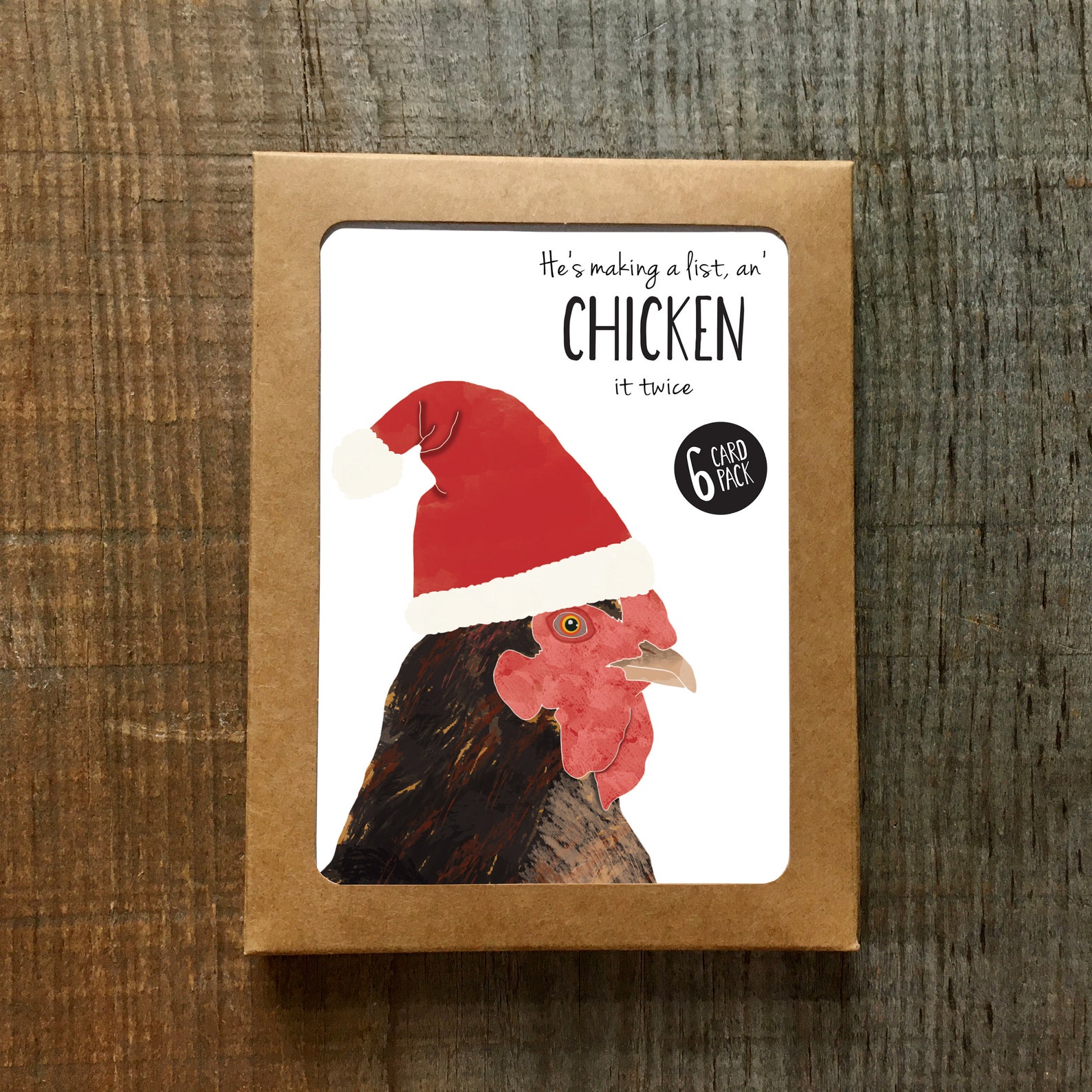Santa Chicken Pun Card - Boxed Set of 6 - Etsy