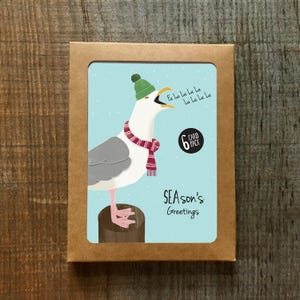 Zabawne kartki świąteczne - zestaw 6 sztuk w pudełku - SEAson's Greeting Seagull Ocean Card