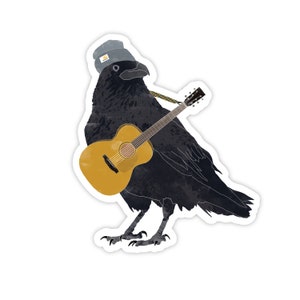 Crow with Guitar Sticker - Weatherproof Vinyl Decal