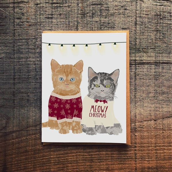 Christmas Cat Card, Cute Christmas card, Christmas Pun Card, Cat Christmas Sweater Card, for her, funny Christmas cat card, Kitten Card