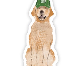Team Woof Dog Sticker, Golden Retriever Vinyl Sticker, Funny Dog Lover Waterproof Decal for Laptop Water Bottle, Dog Mom Gift