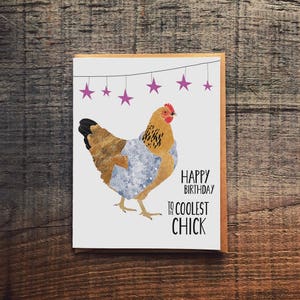 Happy Birthday to The Coolest Chick - Chicken Card - Bestie birthday card - pun card - funny birthday card - chicken birthday card