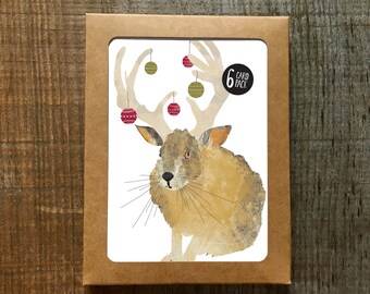 Funny Holiday Card Pack, Jackalope Christmas Card Set, Jackalope Funny christmas card pack