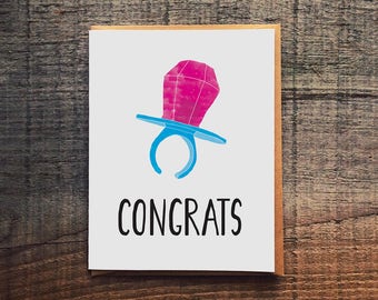 Congrats card, Pop Ring card, Funny Engagement Card, greeting card, funny wedding card, congratulation, funny love card, funny 80s card