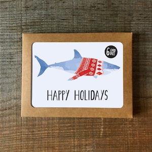 Lot de cartes de vœux drôles, requin portant un pull de Noël, carte de vœux drôle de requin, lot de cartes joyeuses fêtes, grande carte blanche