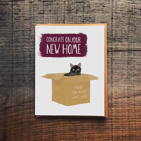 New Home Card: Cat in Box, Moving Congratulations UK - Main Image