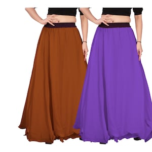 Full Circle Chiffon Tribal ATS Skirt (S to 5XL) | Dramatic Spin Belly Dance Maxi | High-Volume Rehearsal Costume C12