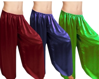 Belly Dance Satin Harem Pants | Flowy Middle Eastern Dance Costume | Genie Pants for Women | Festival Boho Dancewear  Yoga Wear S10