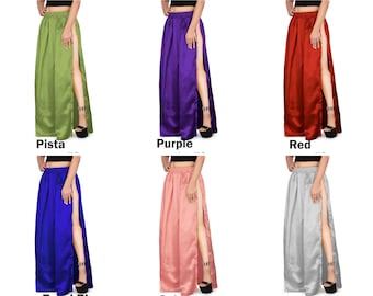 Satin Side Slit A line Skirt For Belly Dancers 41 Color Available , S To 5XL Size Belly Dancing Side Cut Skirt