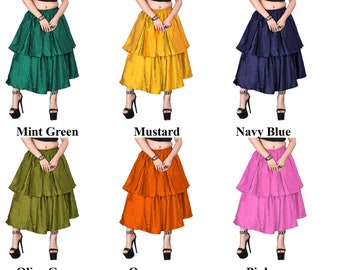 Satin Midi Skirt Girls Party Wear Casual Wear 2 Layer Midi skirt Satin Skirt Belly Dance Skirt