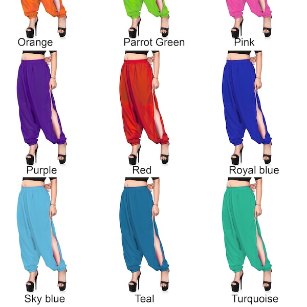 Chiffon Belly Dance Harem Pant For Girls Side Slit Harem Yoga Pants Chiffon Sheer Material C19