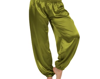 Satin Haremshose - Einfarbig Bauchtanz Hose - Fließende Hippie Genie Hose - Yoga & Lounge Wear S66