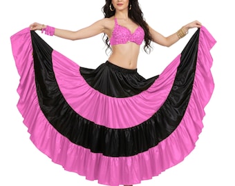 25 Yard Satin Flamenco Skirt | 4 Tier Full Volume Belly Dance Maxi | Tribal Fusion Stage & Performance Wear S45