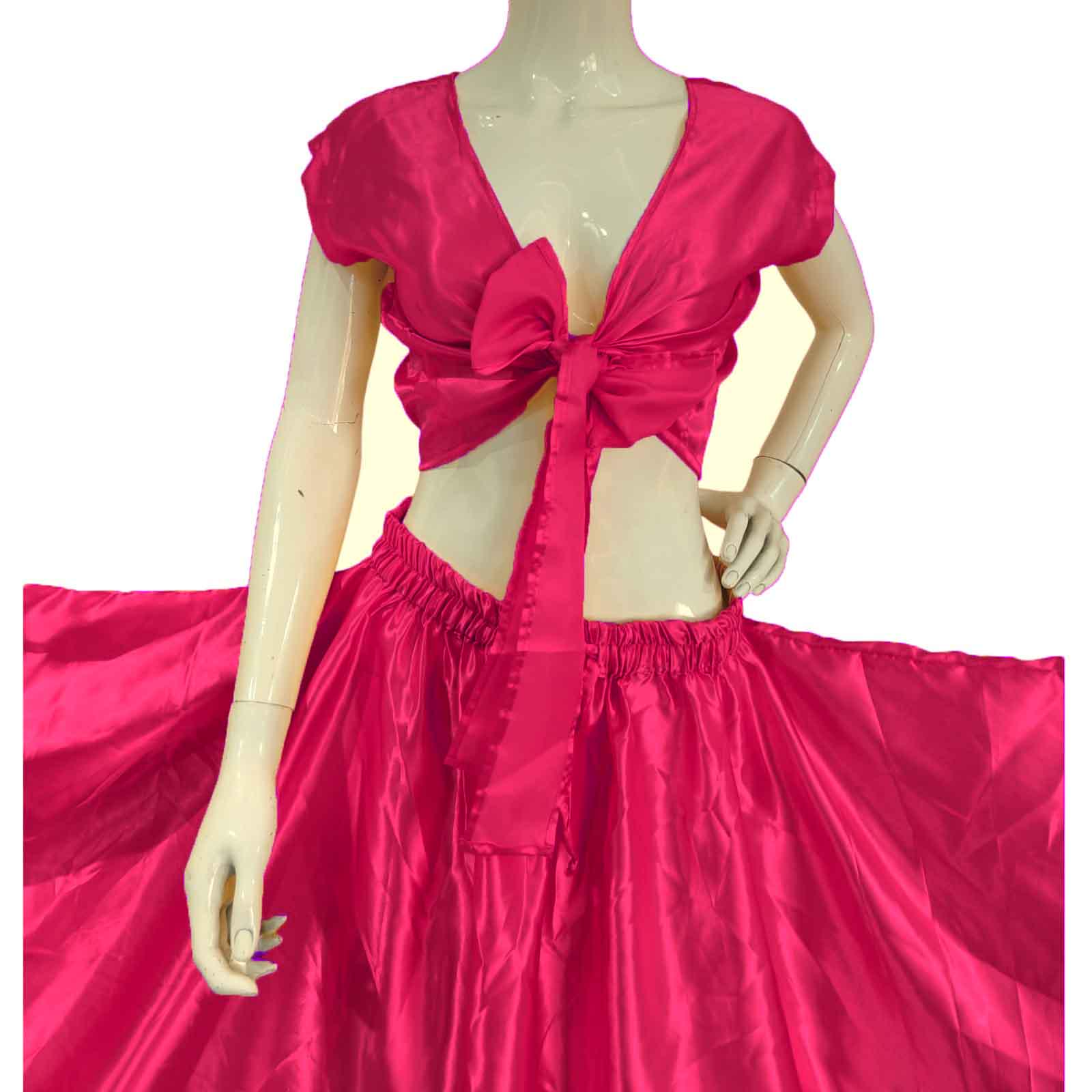 Jupe Circulaire Complète En Satin Jaune Vert TMS Danse Du Ventre Jupe - Foto 9