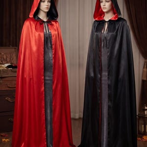 Vändbar satinkappa med huva • Med svart Halloweenmantel • Löst sittande vampyrkostymmantel • Häxkostymöverdrag • Dubbelsidig S154
