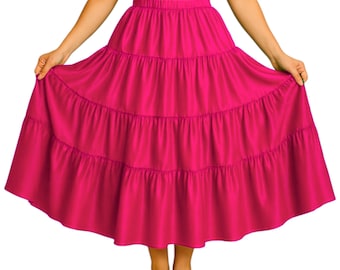 12 Yard Satin Skirt | 4-Tier Ruffle Tribal Fusion Belly Dance Maxi | Full Volume Stage & Performance Wear S32