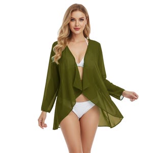 Cache-maillot de plage en mousseline vert émeraude | Gilet de maillot de bain transparent | Gilet léger ouvert sur le devant | Kimono bohème d'été pour la piscine C77