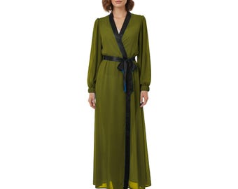 Chiffon badjas – lichtgewicht doorschijnende kamerjas, loungewear, bruidsjurk of spa, elegante zomerlounge kamerjas C62