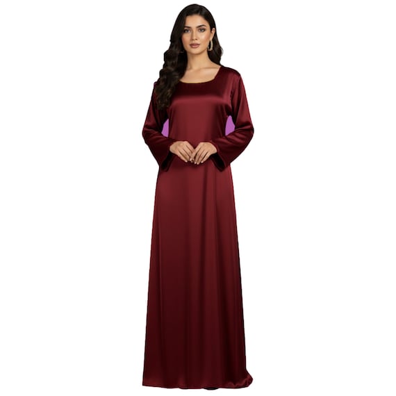 Satin Kaftan Long Gown - Women's Modest Formal Wedding Guest Dress - Elegant Party Maxi Tunic S121
