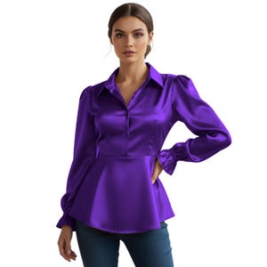 Camisa victoriana de satén con botones - Blusa de levita de manga larga - Top pirata gótico steampunk con volantes talla 86