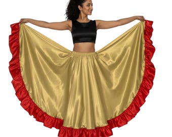 12 Yard Ruffled Satin Flamenco Skirt | Full Volume Tribal Fusion Maxi | Dramatic Stage & Performance Wear S54