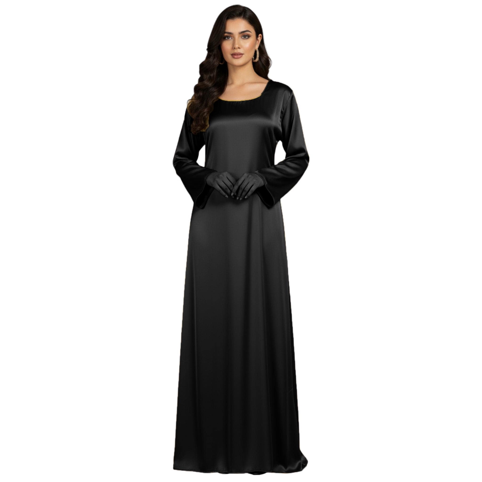 Satin Black Long Sleeve Dress - Etsy