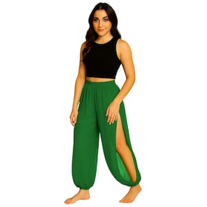 Pantalones de harén de gasa con abertura lateral / Pantalones de disfraz de danza del vientre, gitana y de Aladino para niñas / Ropa bohemia para festivales, yoga y práctica C19