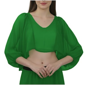Top de gasa con volantes y mangas para danza del vientre / Blusa ajustable con lazo / Ropa de práctica y actuación para danza flamenca tribal fusión C33