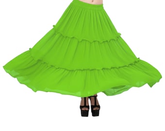 Falda de gasa para danza del vientre / Falda maxi de 3 capas, falda larga de gasa en capas para niñas Tribal Fusion C3