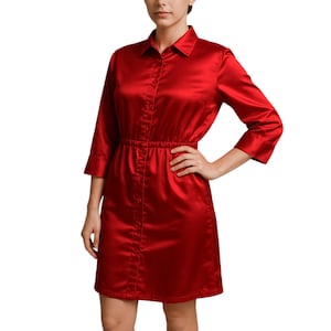 Chemise longue boutonnée en satin - chemisier oversize élégant, haut pour tenue de soirée, tunique de bureau décontractée, tenue de festival bohème