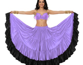 25 Yard Satin Flamenco Skirt - 4 Tiered Belly Dance Maxi Skirt - Full Volume Performance Stage Wear S65