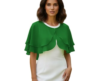Dubbellaags chiffon peplum schouderophalen | Elegante avondbolero effen kleur | Gedurfd vest damescover-uptop C40