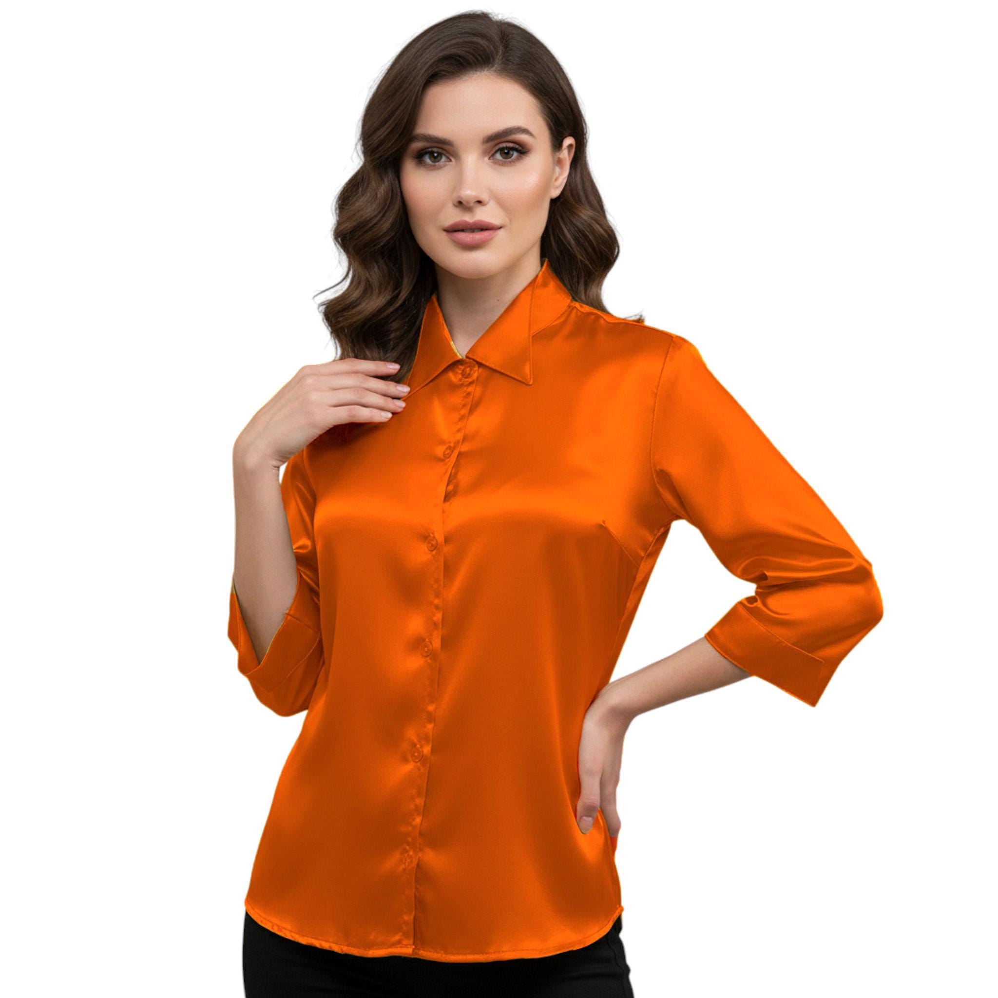 orange dress shirt women Orange French Cuff Blouse: Stretch Cotton High Collar Shirt