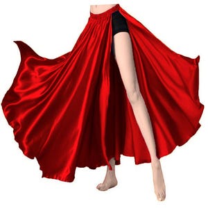 Satin Belly Dance Skirt with Side Slit – Full Circle Flow for Festival & Performance Elegant Performance Stage Wear S93